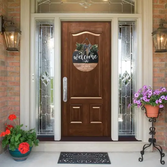 Welcome Sign Front for Door Decoration, 12 in Round Wood Wreaths Wall Hanging Outdoor, Farmhouse, Porch, for Summer Fall All Seasons Holiday Christmas {3}