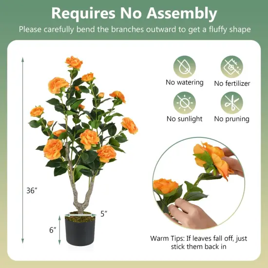 2-Pack Orange Artificial Camellia Trees with Blooming Flower {5}