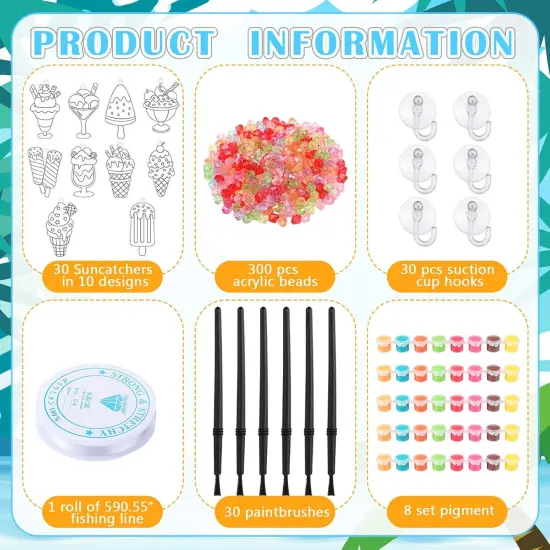 30 Sets Summer Suncatchers Window Art Drawing Kits DIY Ice Cream Sun Catcher Crafts Bulk Paint Your Own Window Hanging Ornaments {4}