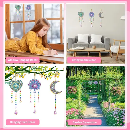 Summer Gift for 6-7-8-9-10 Yeal Old Girls Boys: Arts and Crafts for Kids Age 6-8-10-12 Diamond Art Wind Chimes Kit for Girl Toys Age 5-11 Present Sun Catcher DIY {3}