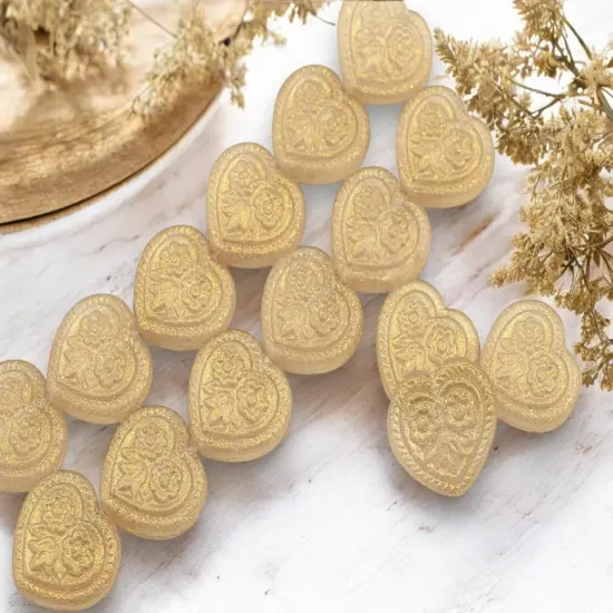 *6* 17mm Crystal Gold Dust Floral Heart Beads {2}