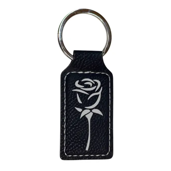 Keychain - Rectangle - Rose - Leather Rawhide/Black {4}