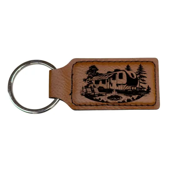 Keychain - Rectangle - Camping RV - Leather Pink/Black {4}