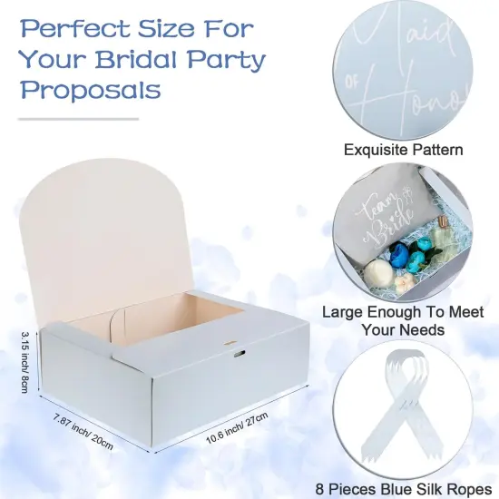 8 Pack Bridesmaid Proposal Gifts Boxes Set, Will You Be My Maid/Matron of Honor Box with Ribbon for Wedding Bridal Party Supplies(Blue Series Style) {2}