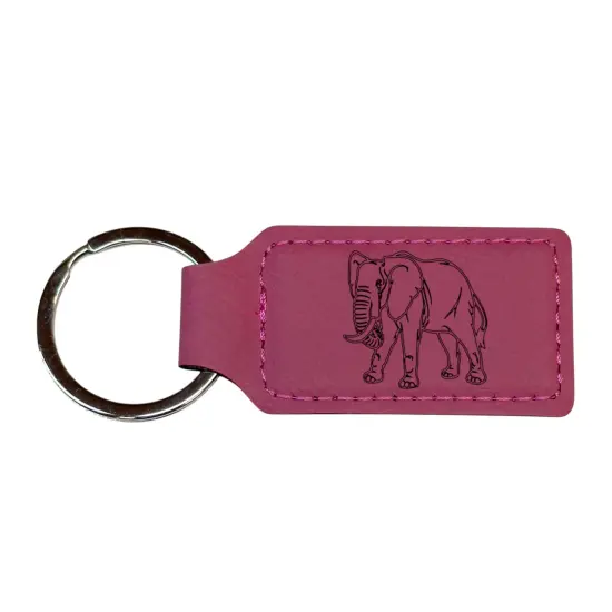 Keychain - Rectangle - Elephant - Leather Rawhide/Black {2}
