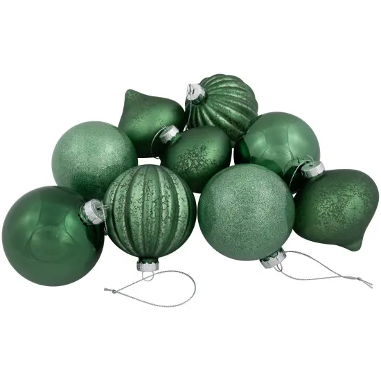 Northlight 3-Finish Glass Christmas Ball and Onion Ornaments - 3" (80mm) - Forest Green - 9ct {1}