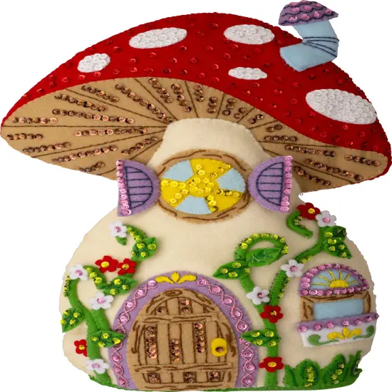 Bucilla Felt Door Stopper Applique Kit 10"X13.5"-Mushroom Manor {1}