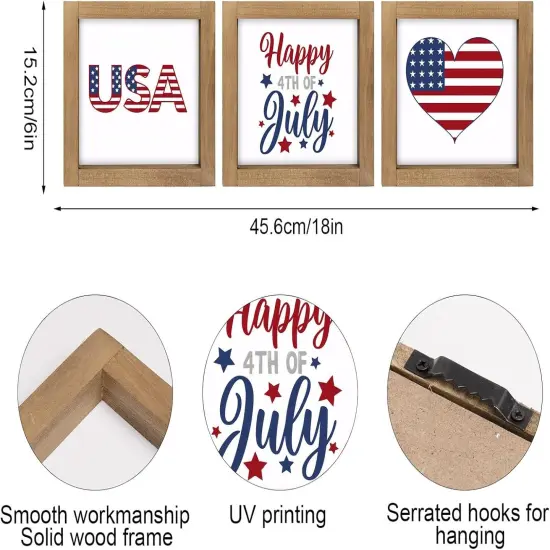 3pcs 4th Of July Wooden Patriotic Wall Decor with Frame (red white blue) {2}