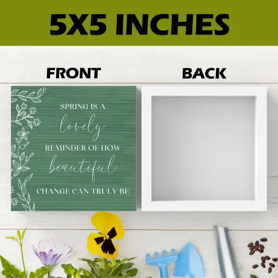 Rustic Farmhouse Spring Flowers Table Decor Country Home Office Desk Decor Spring Is A Lovely Reminder Sign Cubicle Shelf Tiered Tray Decor Gifts for Women 5 X 5 Inch {2}