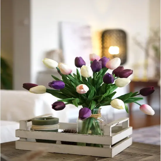 Tulips Artificial Flowers &ndash; 15 Stems Faux Tulip Bouquet in Gift Box {4}