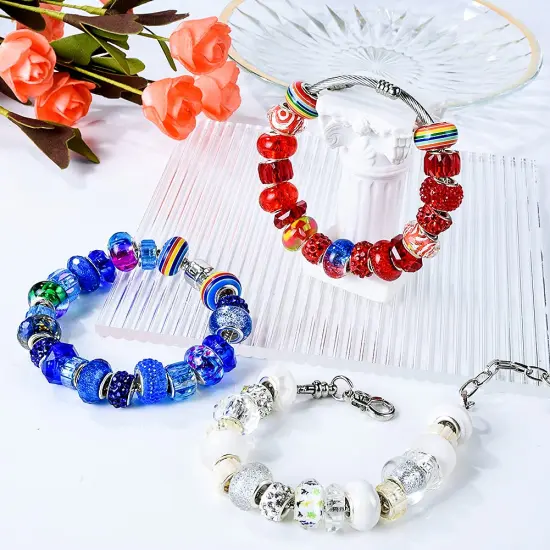 Aipridy Assortment European Large Hole Beads Spacer Beads Rhinestone Craft Beads for DIY Charms Bracelet Jewelry Making (Blue-Red-White) {3}