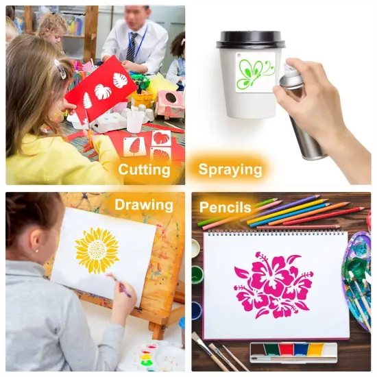 Small Stencils for Painting on Wood Reusable, 3 Inch Reusable Stencil for Craft Ornament Paint Template Stencils for Wall Card Rock Wood Signs Coasters Canvas Home Decor (Flower) {4}