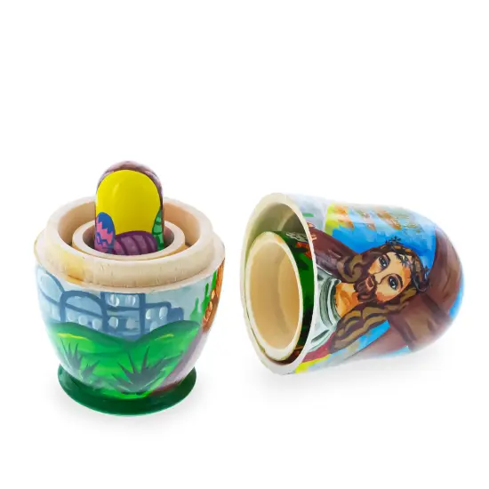 Set of 3 Jesus with Cross, Easter Eggs Wooden Nesting Dolls 4.25 Inches {5}