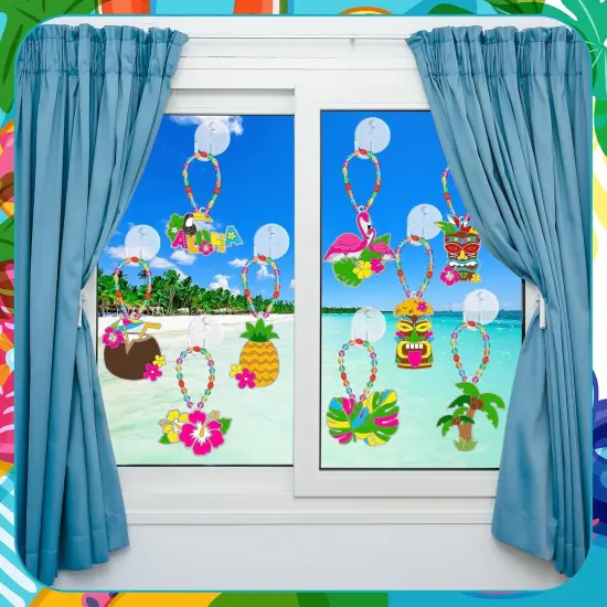 36 Sets Summer Suncatcher Craft Kit Hawaii Aloha Suncatcher Ornament Decor DIY Tropical Window Paint Art Kit Paint Your Own Hawaii Window Art for Classroom Home Summer Birthday Craft Party {5}