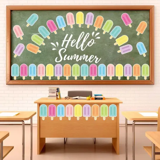 8Pcs Ice Pop Cutouts Summer Ice Lolly Bulletin Board Decor Candy Colorful Popsicle Shape Paper Cut-Outs with 100Pcs Glue Points for DIY Art Craft {2}