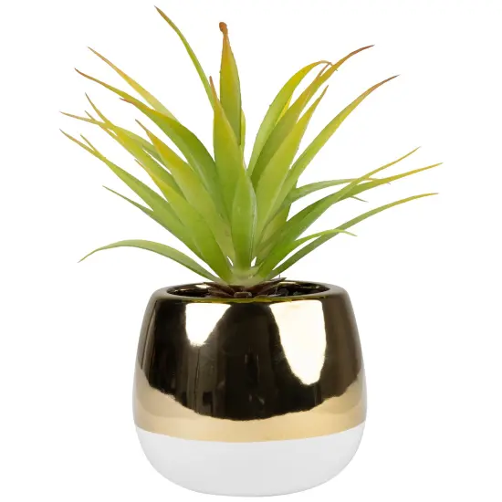 Northlight Artificial Agave Plant in Gold Ceramic Pot - 7" Green {5}