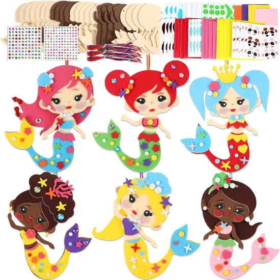 412pcs Mermaids Foam Crafts Kit for Kids 24 Sets Mermaid Foam Sticker Arts Christmas Gift with Magnet Summer Craft {1}