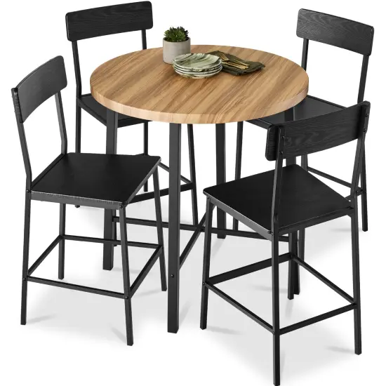 Best Choice Products 5-Piece Modern Round Counter Height Dining Set w/ 4 Chairs, 1.5in Thick Table Light Brown/Black {1}