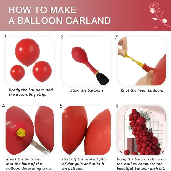 Red Balloon Garland Kits - Double Stuffed Red Balloons Arch Different Sizes 18In 12In 5In Translucent Wine Red Balloon Arch {5}