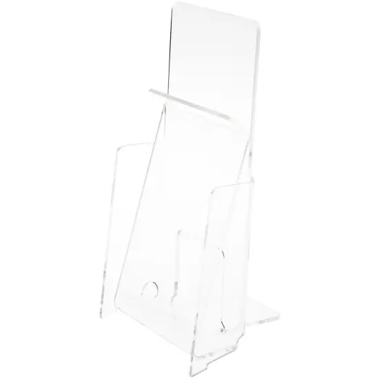 Plymor Clear Acrylic Pinch-Style Tri-Fold Brochure Literature Holder (Countertop), Fits Documents Up to 4" Wide {1}