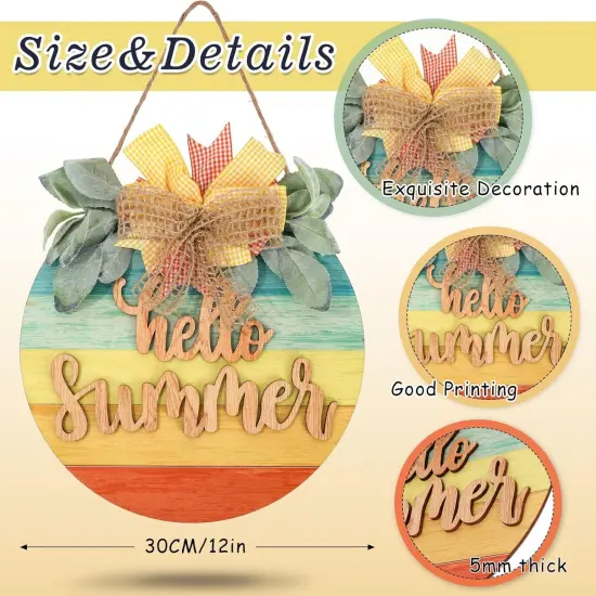 Summer Wooden Hanging Sign Welcome Sign Front Door Rustic Gradient Color Wood Sign Door Hanger Holiday Farmhouse Home Office Shop Window {2}