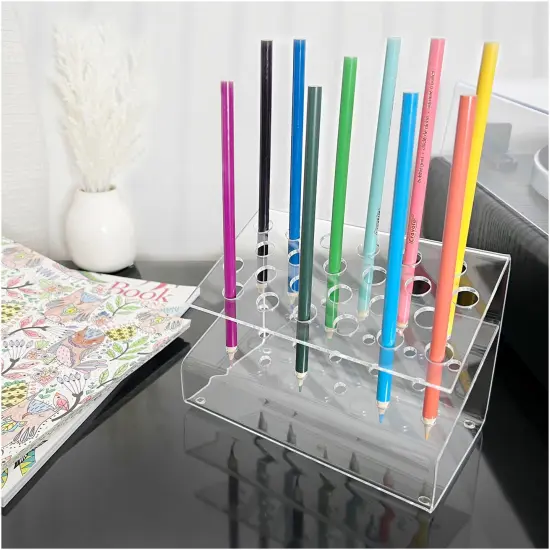 Plymor Clear Acrylic Slanted 24 Pen Display Holder, 4.5" H x 6.5" W x 3.75" D {3}