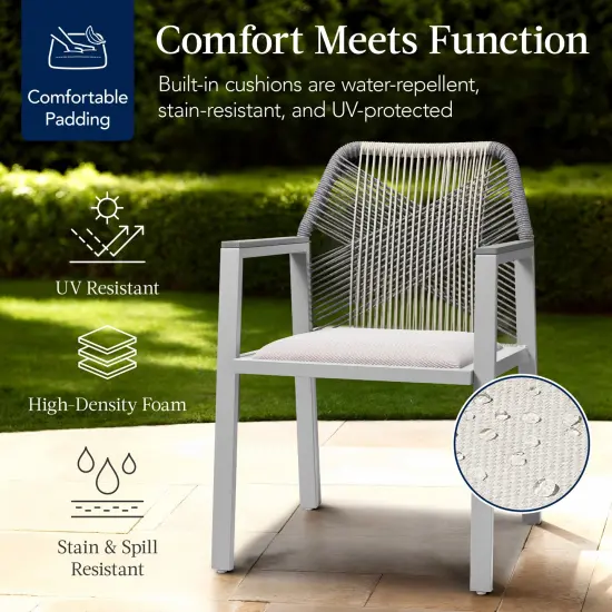 Best Choice Products Set of 2 Indoor/Outdoor Aluminum Woven Rope Dining Chairs w/ Armrests Gray/Meteor {4}