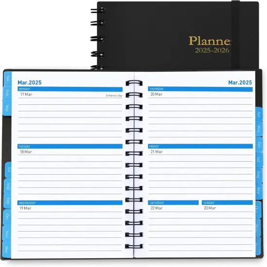 Daily Planner 2025-2026, 18 Month Planner with Tabs, Monthly Weekly Daily Planner 2025-2026, January 2025 - June 2026 Time Management Manual and Planner, 100GSM Thick Paper, A5 Size, Black {1}