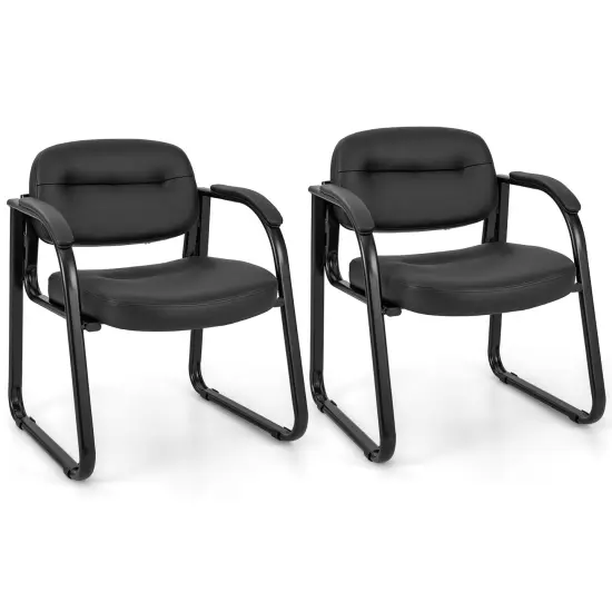 Set of 2 Waiting Room Reception Chairs with Padded Arm Rest and Sled Base {1}