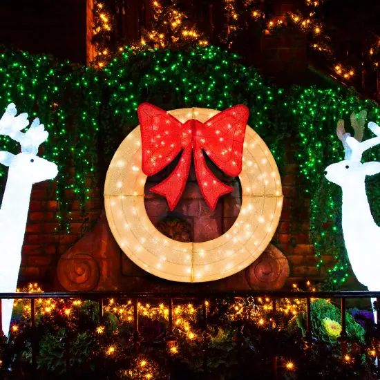 48 Inch Pre-Lit Lighted Christmas Mesh Wreath with Large Bow and 200 LED Bulbs {3}