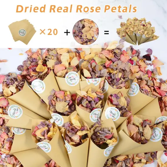 20+ Cups Real Rose Petals Biodegradable Wedding Flower Confetti, 2 QT Mixed Yellow Purple Pink Dried Roses Petals for Wedding {4}