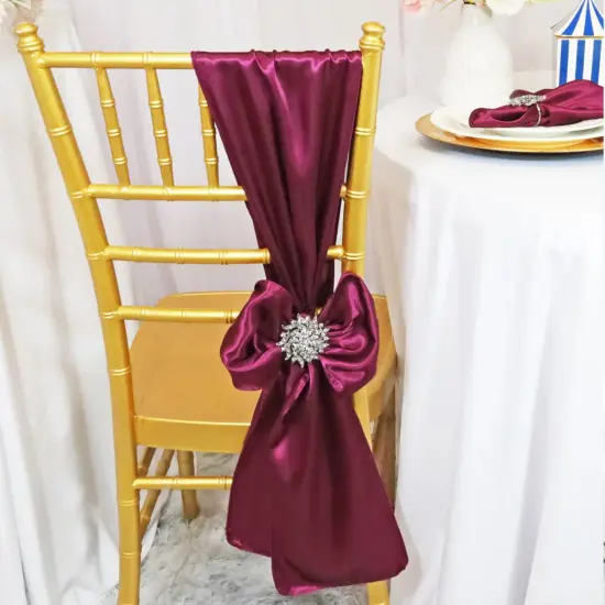 10 Pieces Satin Chair Sashes 8 by 108 inches Sangria {2}