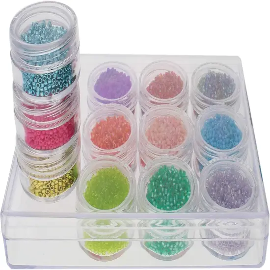 The Beadsmith Personality Case - Clear Storage Organizer Box, 5 x 3.75 x 0.9 inches - Includes 12 Small Containers with lids - 1.2 x 0.7 inches, Bead Holder {2}