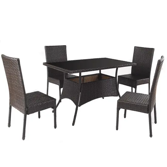 5 Piece Outdoor Patio Rattan Dining Furniture Set {3}