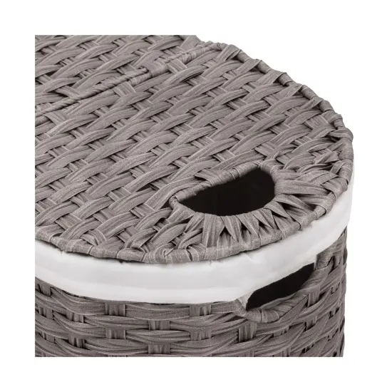 Seville Classics Handwoven Lidded Oval Double Laundry Hamper Gray {3}