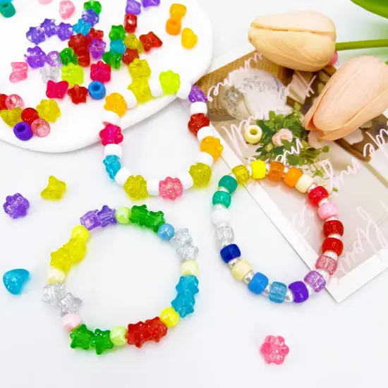 MIIIM 1000Pcs 6x9mm Pony Beads Shapes in 5 Styles 21 Colors, Heart, Star, Butterfly, Flower, Assorted Kandi Beads for Friendship Bracelet, Big Hole Hair Braids Crafts, Jewelry Making (Multi-Glitter) {5}