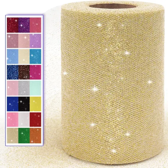 Glitter Gold Tulle Fabric Rolls {1}