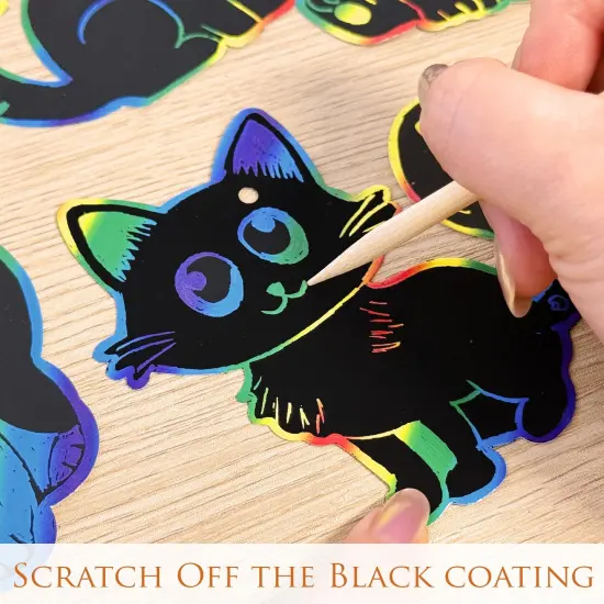 Wrapables 36pc Rainbow Scratch Arts Ornaments, DIY Magic Scratch Arts and Crafts, Cats {3}