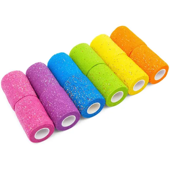 Self-Adherent Wrap, Glitter Cohesive Vet Tape for Pets (3x180 in, 12 Pack) Multicolor {5}