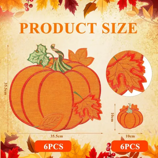12 Pcs Fall Pumpkins Placemats and Coaster Set of 6 {2}