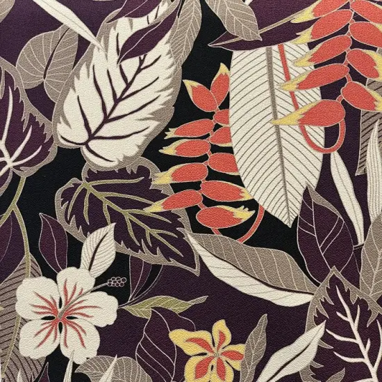 1 Yard Tropical Garden Cotton Fabric for Upholstery and Home Decor 56-58 inches Wide Eggplant/Black {4}