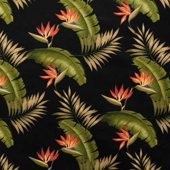 1 Yard Plumeria & Palm Leaf Upholstery Fabric with Bird of Paradise Seeds 100% Cotton Barkcloth, 56"-58" Width Black {2}