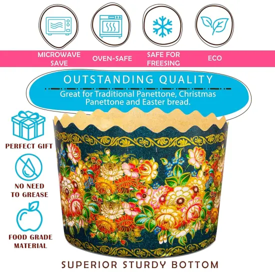 15 oz Easter Bread Baking Paper Molds | 12 Pack | Easter Bread Paper Mold Design- Non Stick Kulich Paska Mold Panettone Paper Mold Large Easter Bread Kulich Molds W5.1xH3.35 in {2}