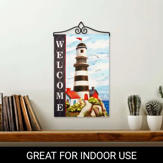 G128 Combo Pack Garden Flag Hanger 14IN & Garden Flag Welcome Lighthouse Beach Printed 12x18IN Double Sided {5}