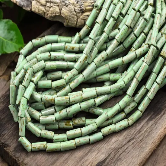 9x4mm Opaque Turquoise Picasso Czech Bugle Beads (21" Strand) {1}