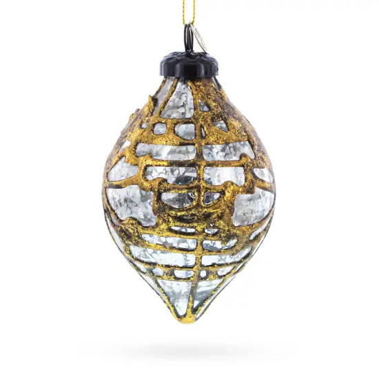 Rustic Teardrop with Gold Filigree Design with Elegant Sparkle Clear Glass Christmas Ornament {1}