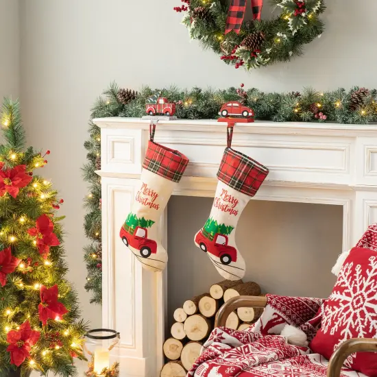 Set of 2 Wooden/Metal Red Car & Truck Stocking Holders Set of 2 - "A" {4}