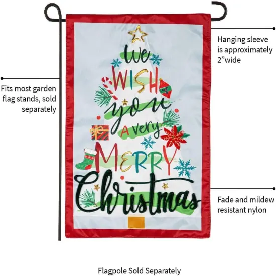We Wish You A Merry Christmas Garden Flag 2 Sided Applique {3}