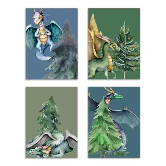 Christmas Tree Dragon Holiday Cards - 24-Pack Winter Greeting Cards with 4 Unique Fantasy Dragon Designs, Blank Inside for Mildly Festive Holiday Wishes - Whimsical and Enchanting Stationery Set for Fantasy Lovers {1}