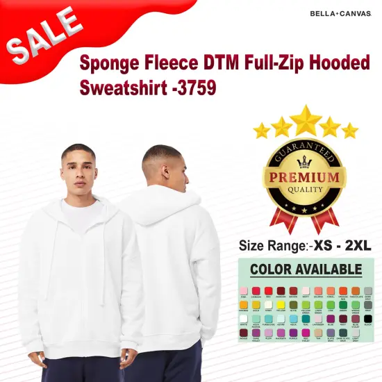 Bella + Canvas&reg; Sponge Fleece DTM Full-Zip Hooded Sweatshirt HEATHER FOREST {2}